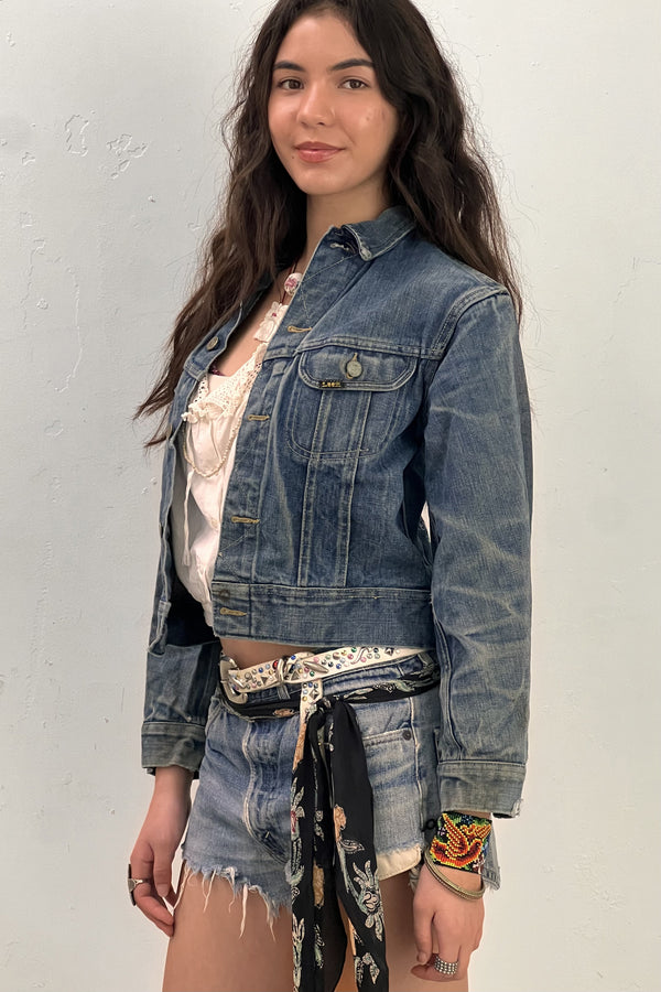 Vintage Hand Embroidered Lee Denim Jean Jacket, Cotton