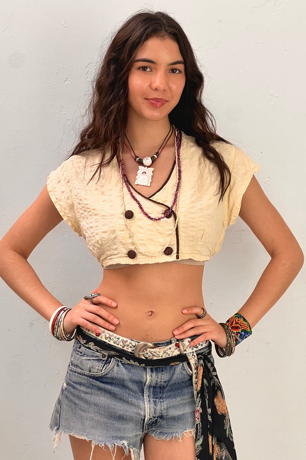 Vintage Seersucker Crop Top, Cotton
