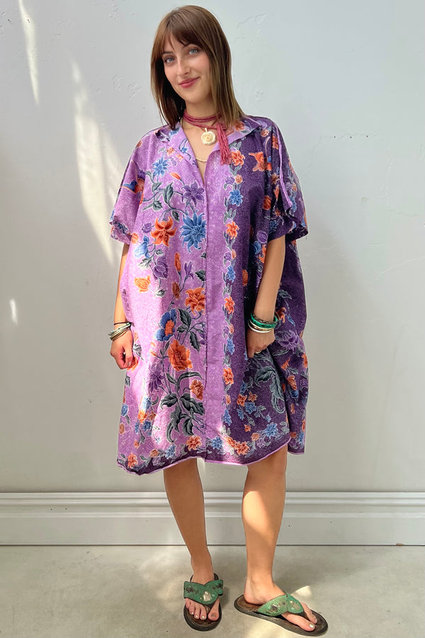 Anna Corinna Reworked Vintage Plum Batiq Smock Dress, size L/XL
