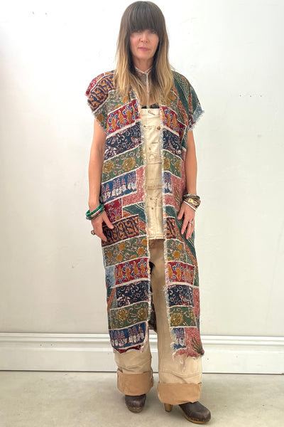 Duster Linen 70s Printed Reworked Vintage