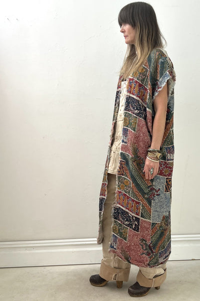 Duster Linen 70s Printed Reworked Vintage