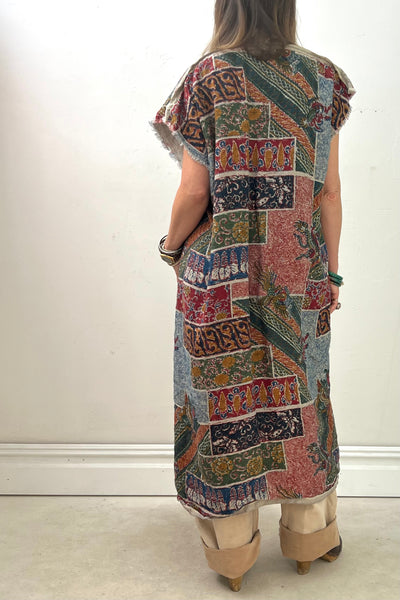 Duster Linen 70s Printed Reworked Vintage