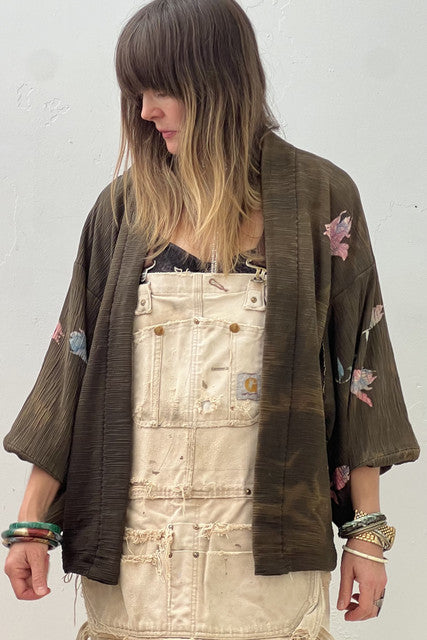 Kimono Silk 1940s Flowers Demi Vintage