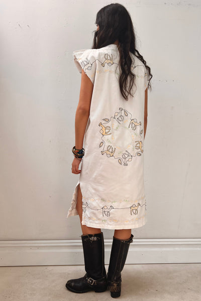 Anna Corinna Reworked Hand Embroidered Camels Smock Dress, Cotton, view 3