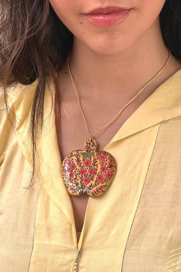 Vintage Hand Painted Bird and Flowers Pendant, one size