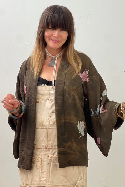 Kimono Silk 1940s Flowers Demi Vintage