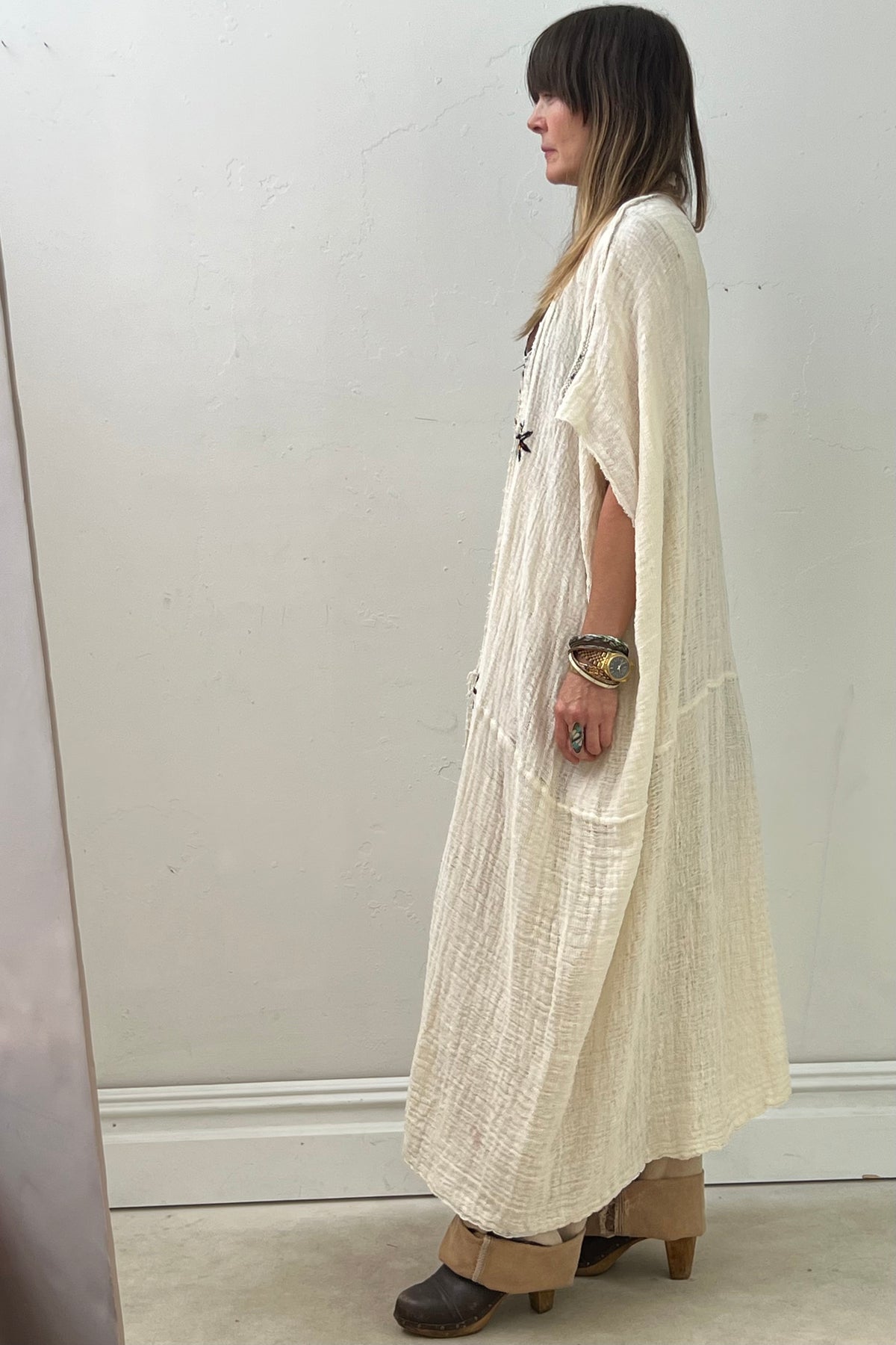 Duster Gauze Embroidered Reworked Vintage