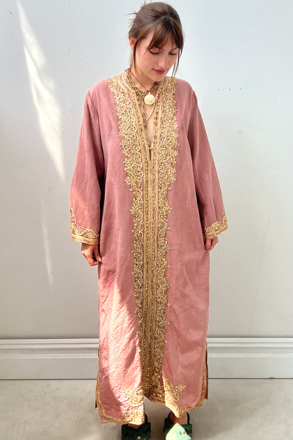Vintage Embellished Blush Maxi Tunic, size L