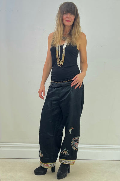 Chinese Silk 50s Hand Embroidered PJ Pants Vintage
