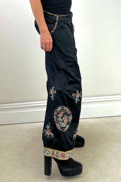 Chinese Silk 50s Hand Embroidered PJ Pants Vintage