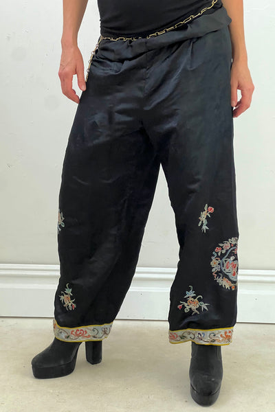Chinese Silk 50s Hand Embroidered PJ Pants Vintage