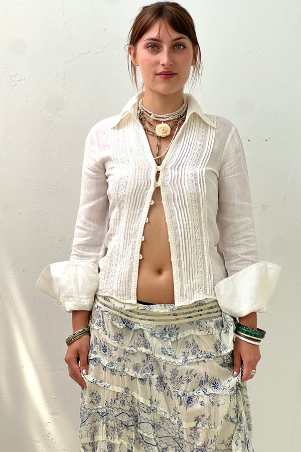Vintage Linen Pintuck Top, size XS/S
