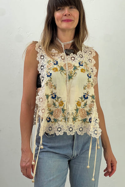 SEA Embroidered 2000s Bib Top Vintage