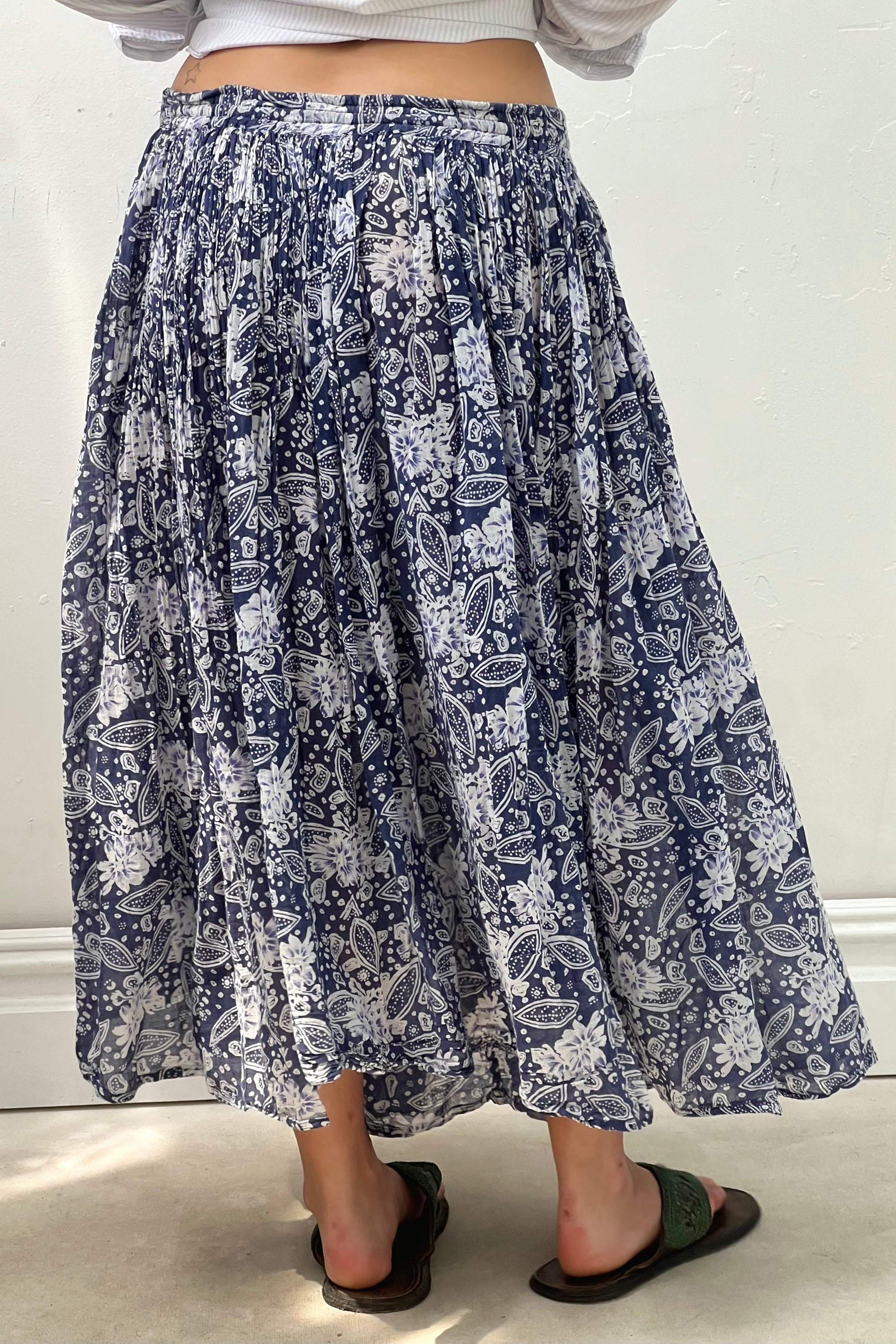 Vintage Cotton Cobalt Print Skirt Selected by Anna Corinna