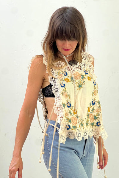 SEA Embroidered 2000s Bib Top Vintage