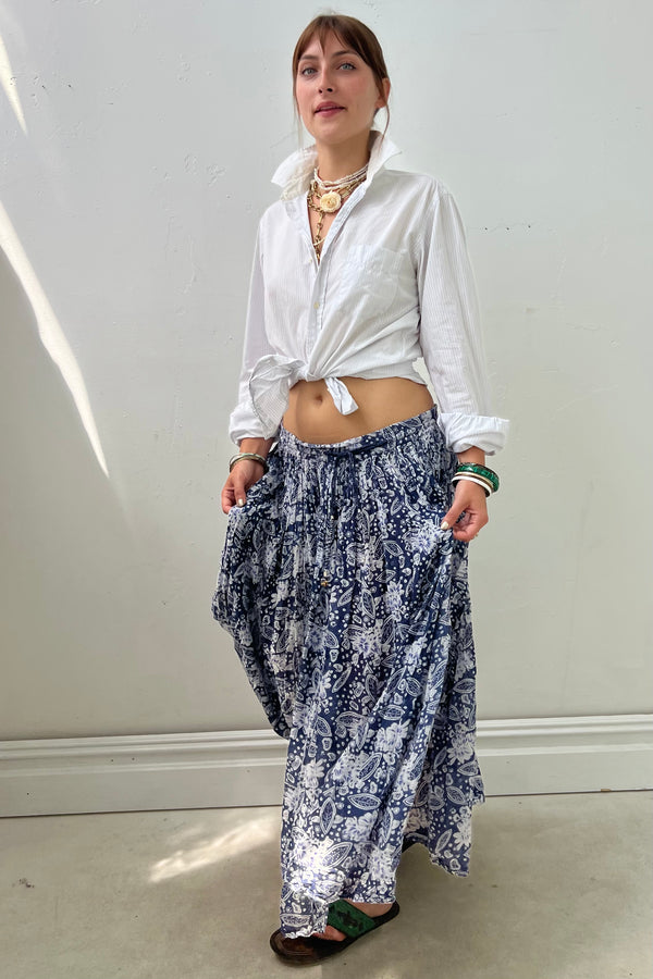 Vintage Cotton Cobalt Print Skirt, one size