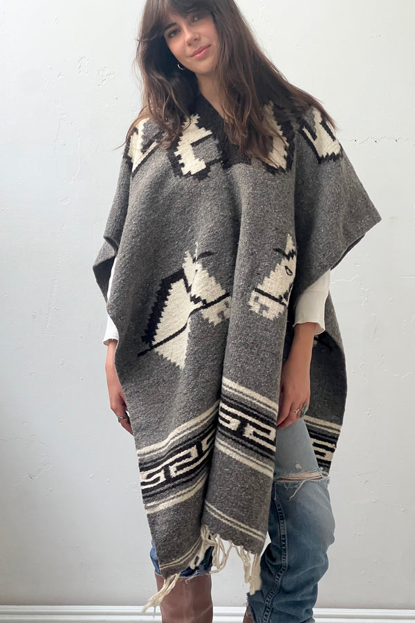 Vintage Horses Wool Poncho, Wool