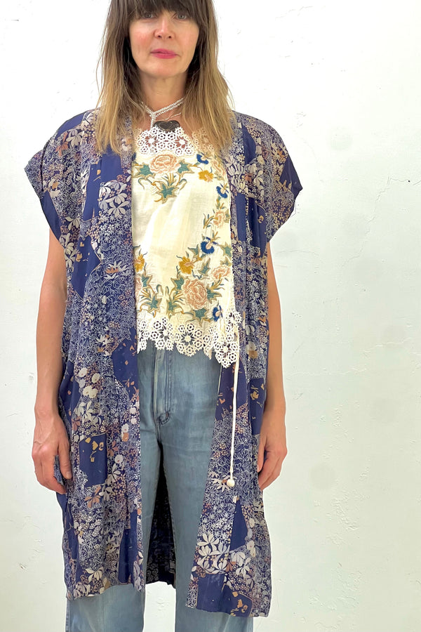 Kimono Silk 40s Deconstructed Wild Flowers Vintage