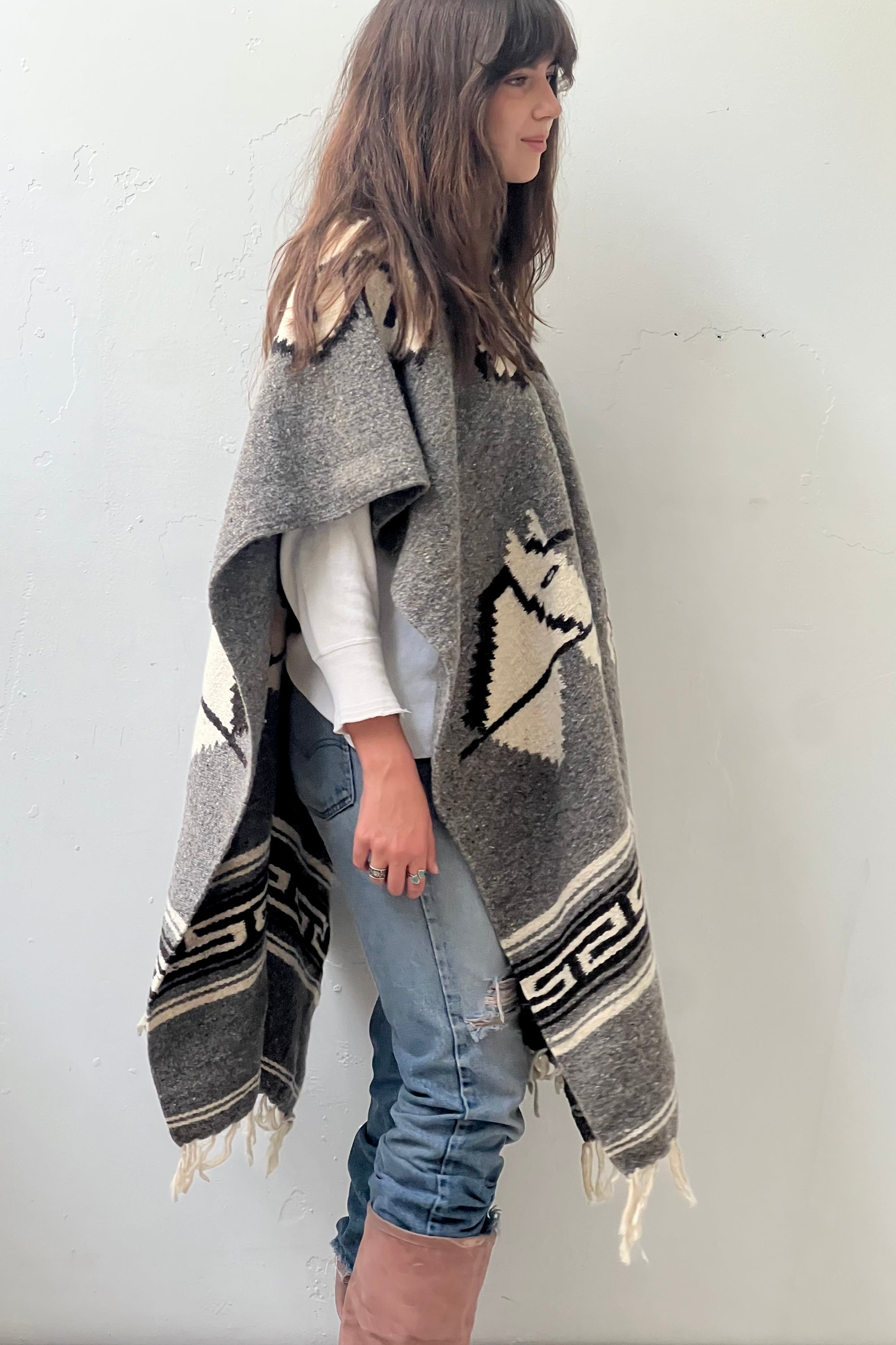 Vintage Horses Wool Poncho Selected by Anna Corinna