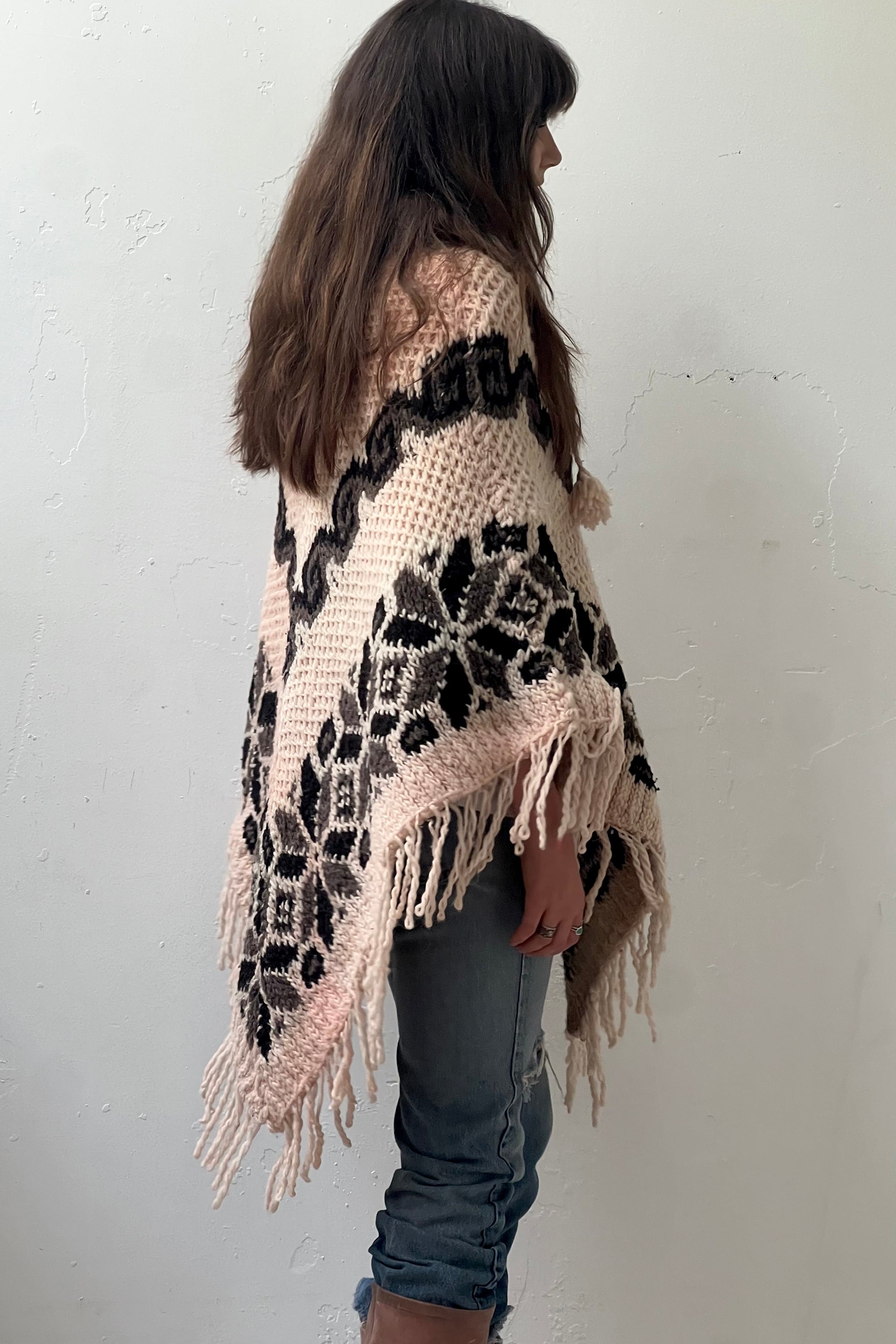 Vintage Fringe Wool Poncho Selected by Anna Corinna