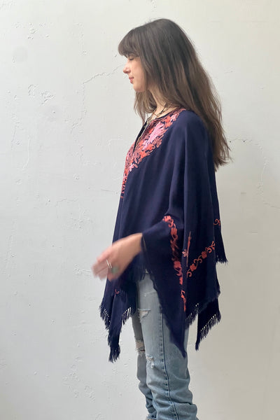 Vintage Embroidered Wool Poncho, Wool, view 2