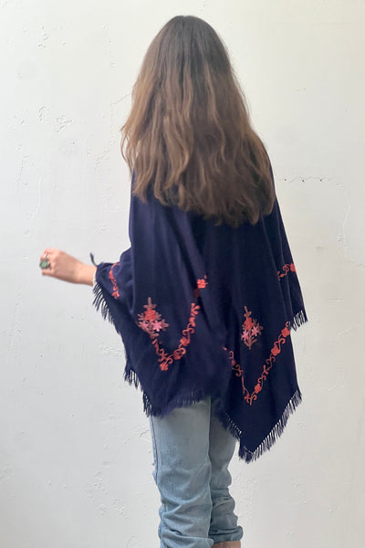 Vintage Embroidered Wool Poncho, Wool, view 3