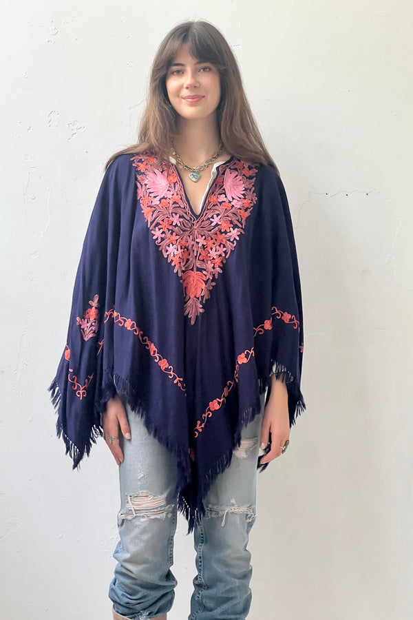 Vintage Embroidered Wool Poncho, Wool