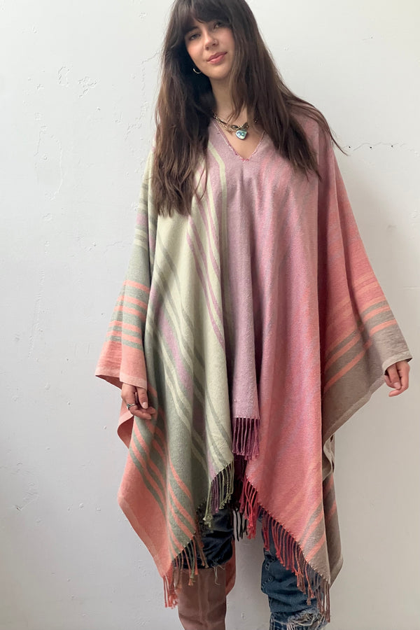 Anna Corinna Reworked Vintage Soft Stripe Poncho, Wool blend