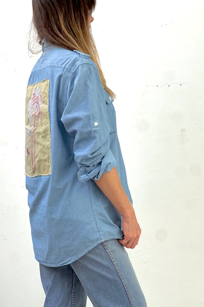 Button Down Chambray 80s Flamingo Button Down Reworked Vintage
