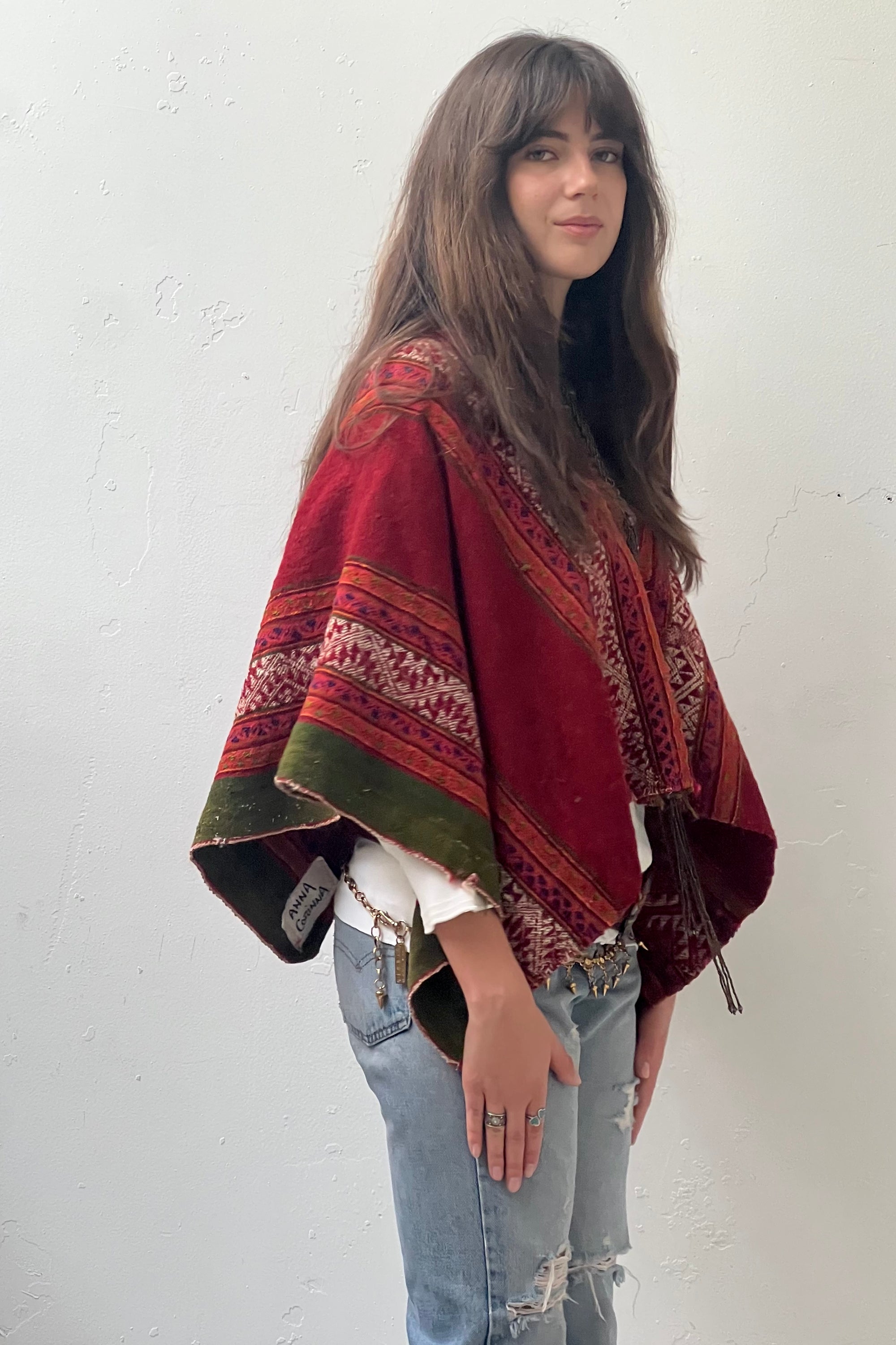 Anna Corinna Reworked Vintage Hand Woven Wool Poncho