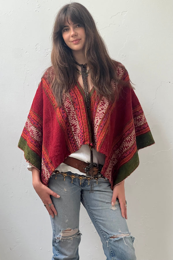 Anna Corinna Reworked Vintage Hand Woven Wool Poncho, Wool