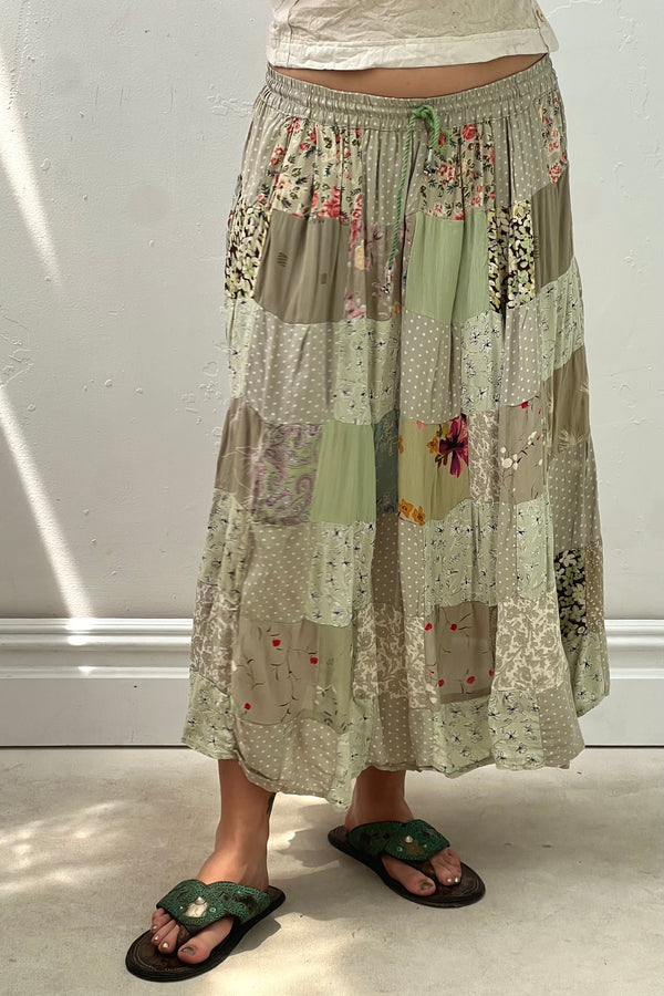 Vintage Sage Prints Patchwork Skirt, one size
