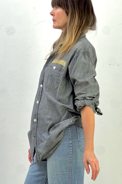 Chambray 80s Block Print Button Down Reworked Vintage