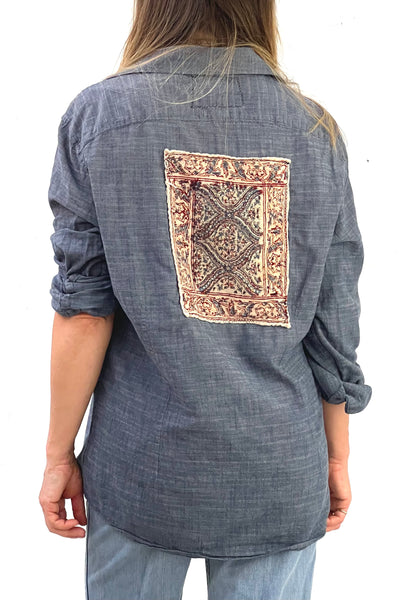 Linen 80s Block Print Button Down Reworked Vintage