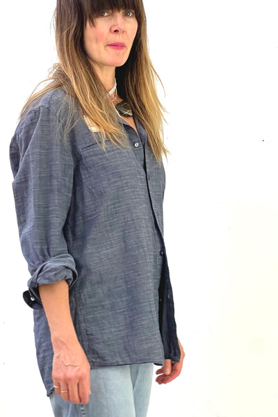 Linen 80s Block Print Button Down Reworked Vintage