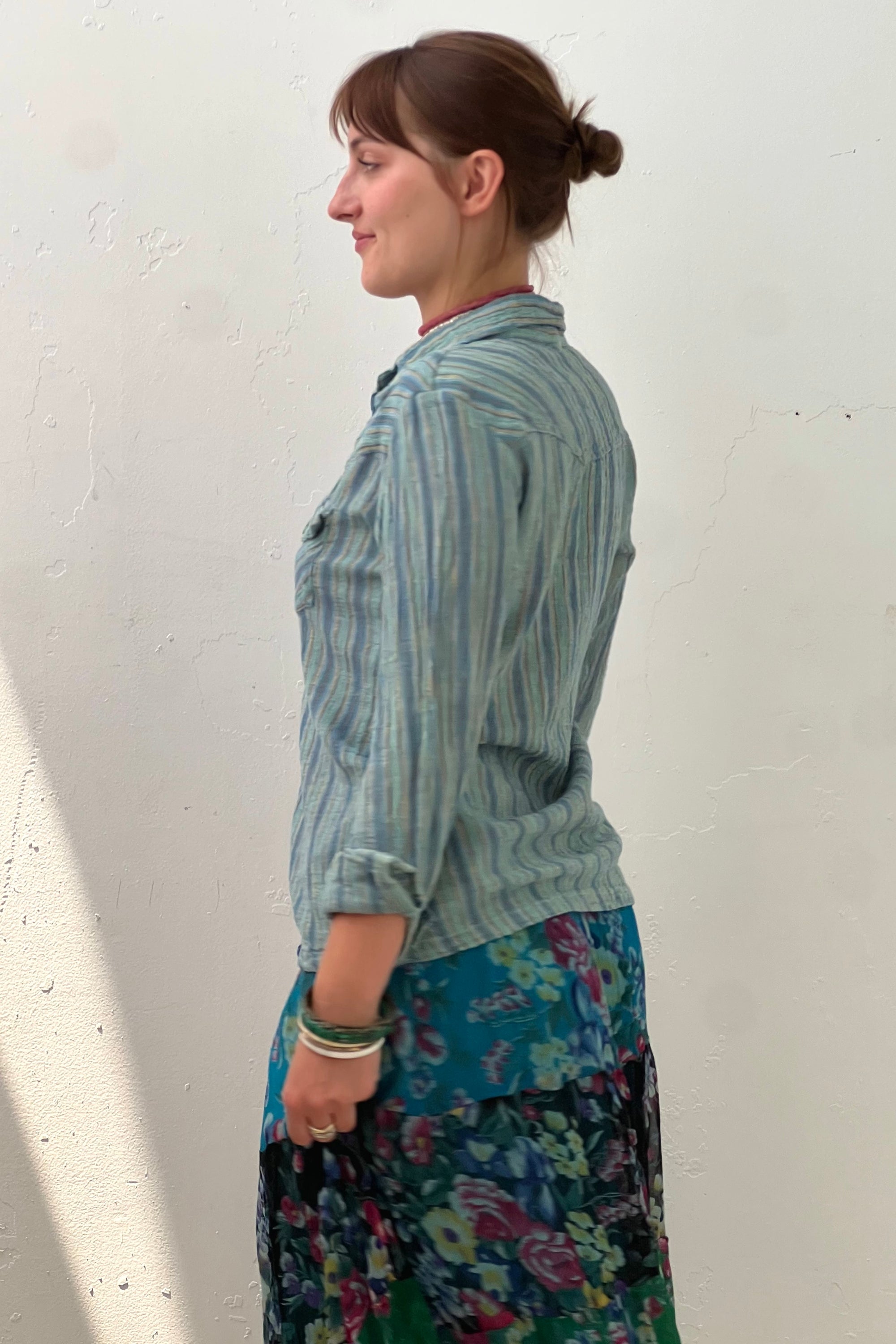 Vintage Gauzey Stripe Button Down Top Selected by Anna Corinna