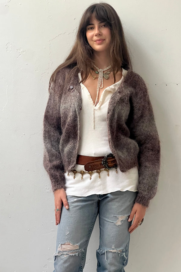 Vintage Fuzzy Cardi Sweater, Wool Blend