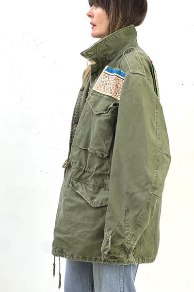 Army Cotton 60s Field Jacket Hmong Indigo Embroidered Patch Reworked Vintage