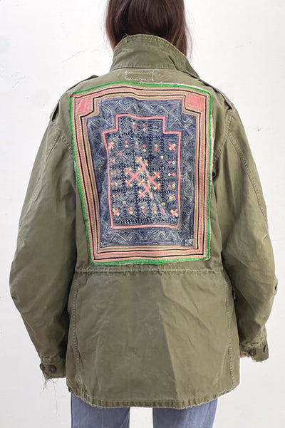 Army Cotton 60s Field Jacket Hmong Indigo Embroidered Patch Reworked Vintage