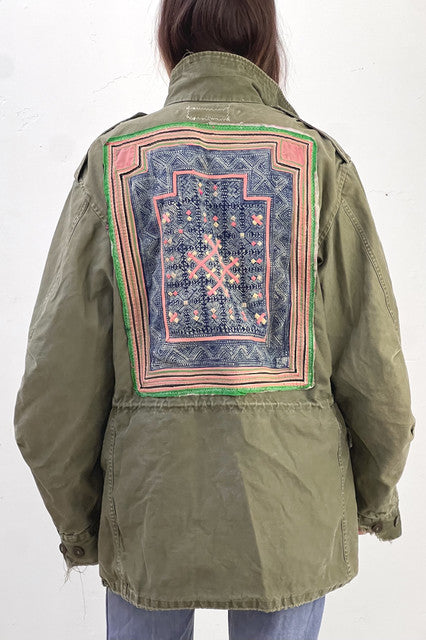 Army Cotton 60s Field Jacket Hmong Indigo Embroidered Patch Reworked Vintage