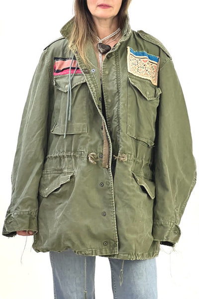 Army Cotton 60s Field Jacket Hmong Indigo Embroidered Patch Reworked Vintage