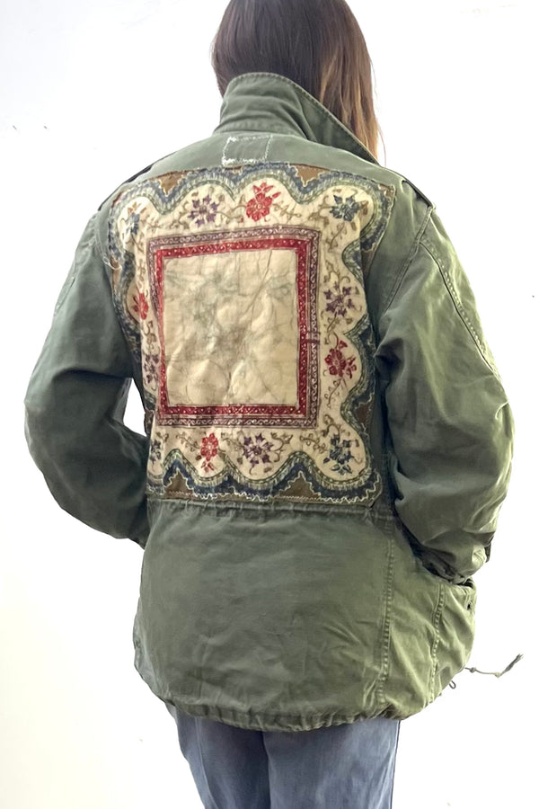Army Cotton 60s Field Jacket with Batiq Patch Reworked Vintage