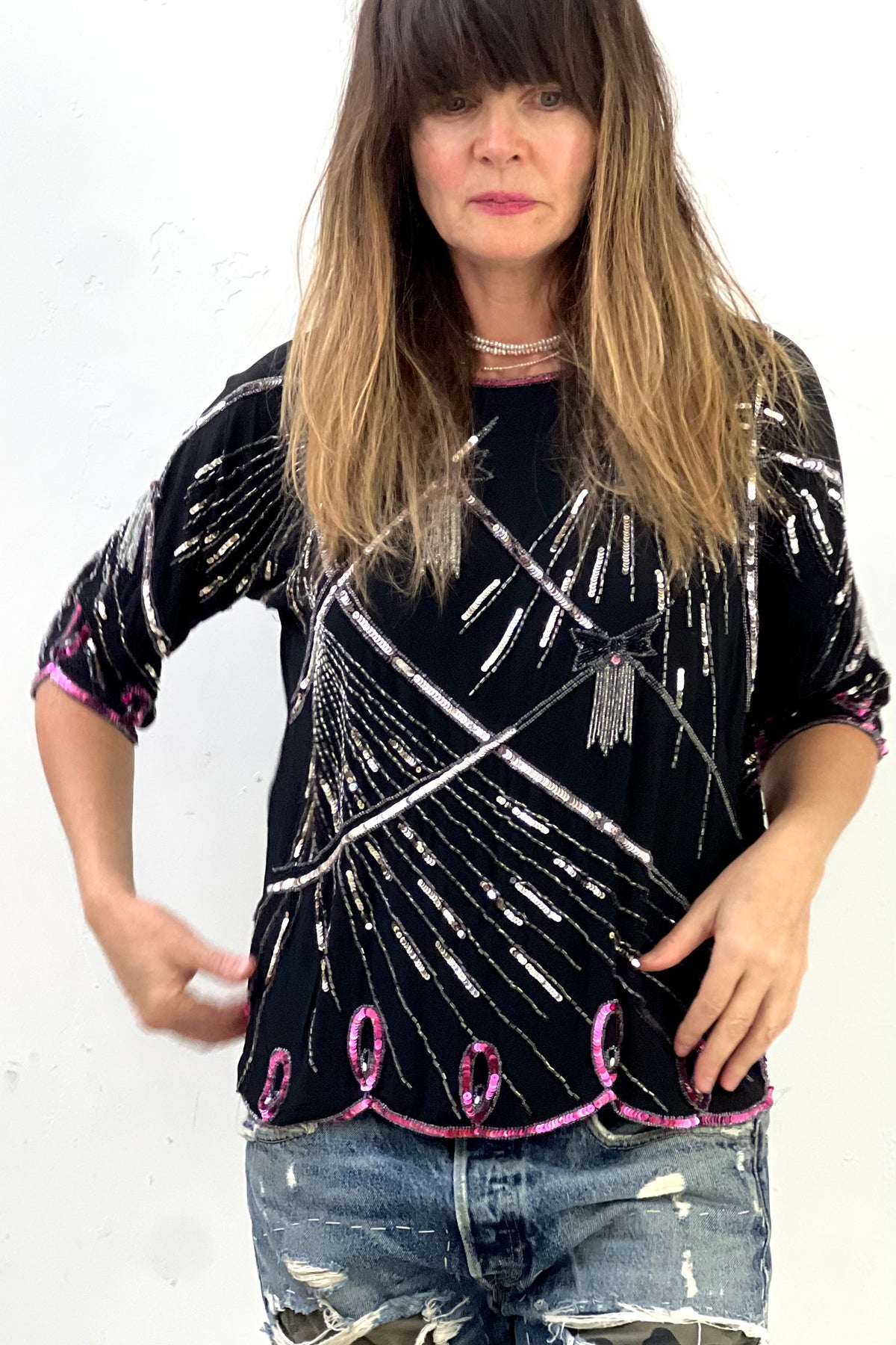 Sequin Silk 80s Top Vintage