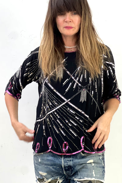 Sequin Silk 80s Top Vintage