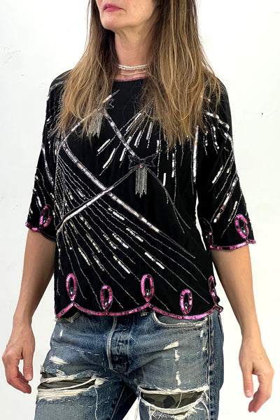 Sequin Silk 80s Top Vintage