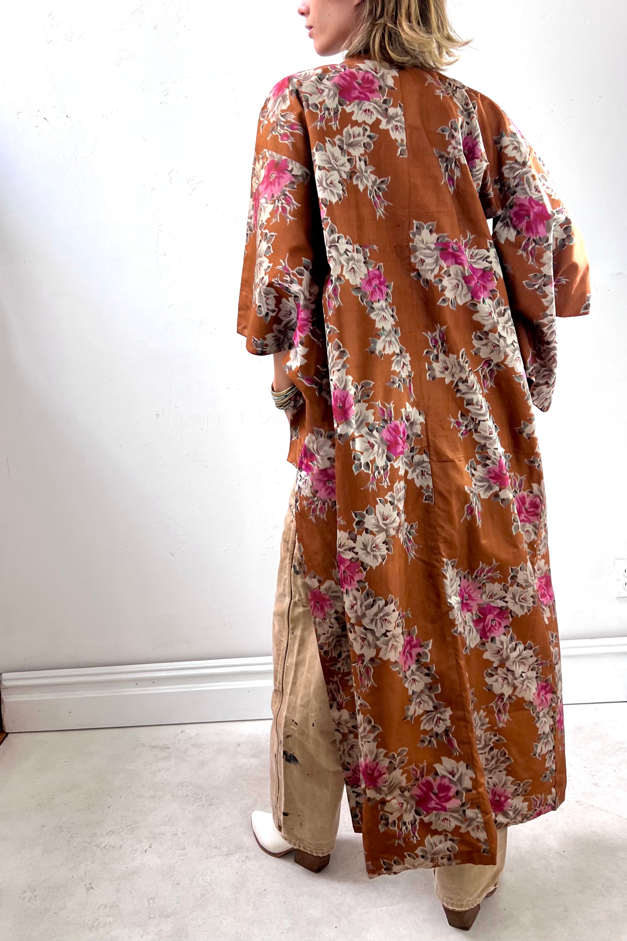 Vintage Silk Taffeta Flower Kimono Selected by Anna Corinna