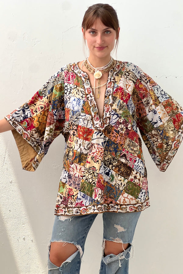 Vintage Batiq Patchwork Tunic Top, size L