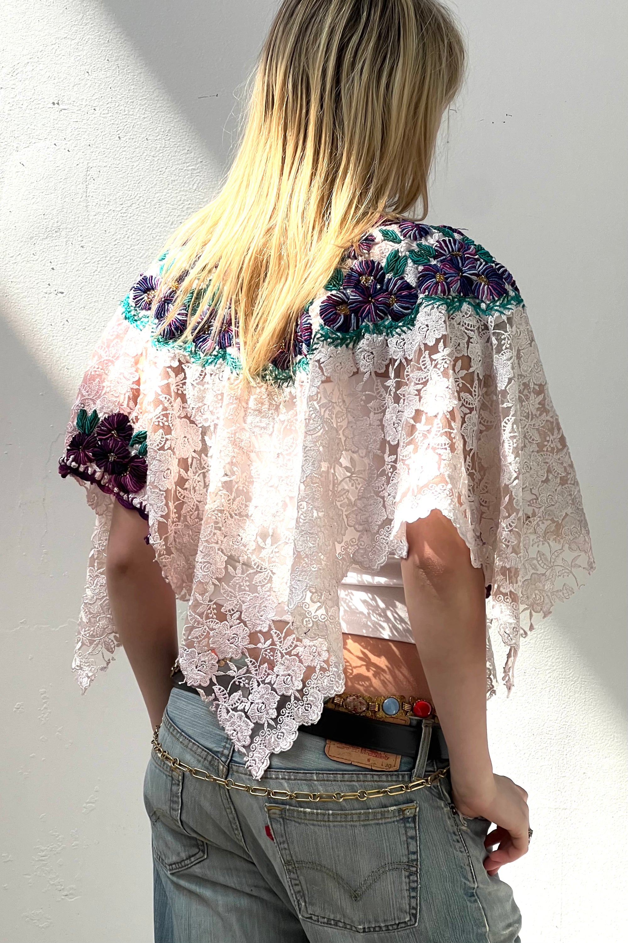 Vintage Hand Embroidered Lace Poncho Top
