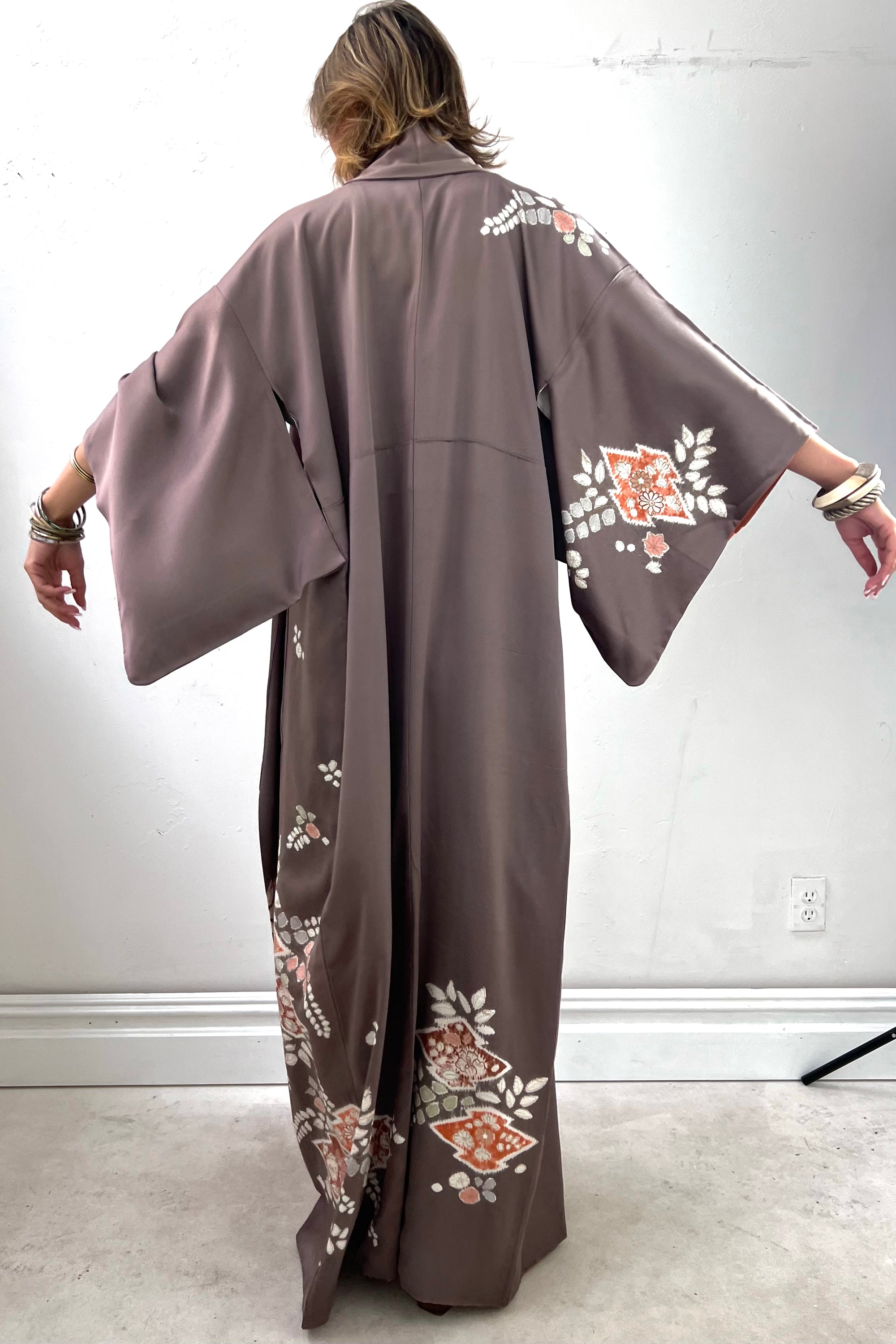 Vintage Champagne Silk Maxi Kimono Selected by Anna Corinna