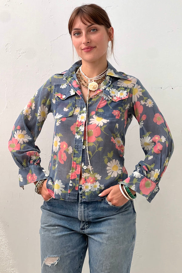 Vintage Sheer Daisies Top, size S/M